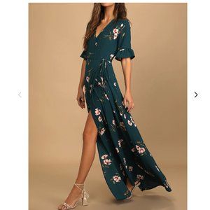 Dark Teal Floral Print Wrap Maxi Dress